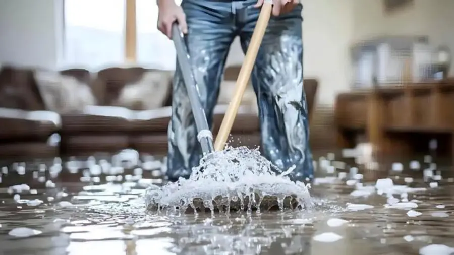 Person mopping a wet floor